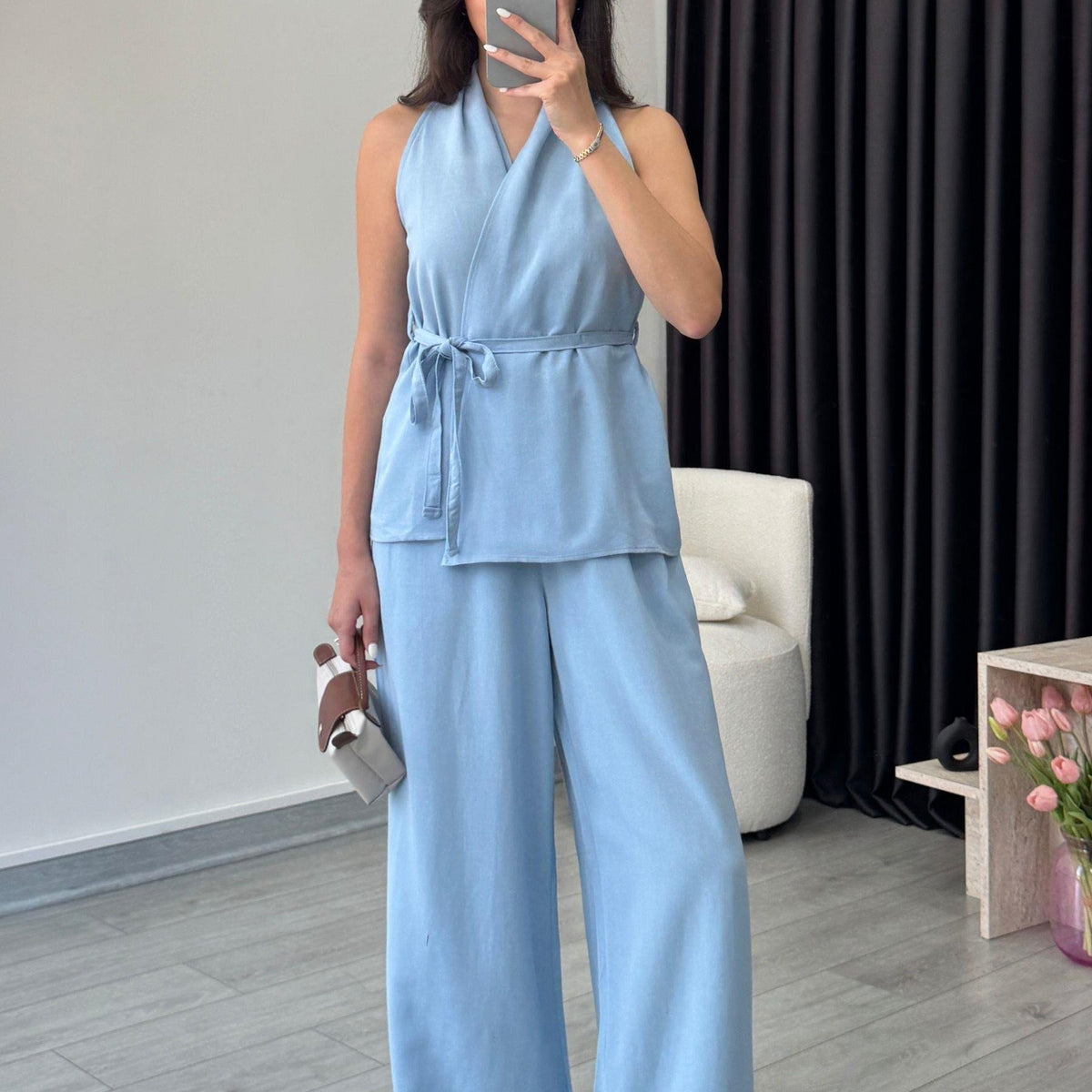 Zely Double-Breasted Linen Textured Set – Rain Studio